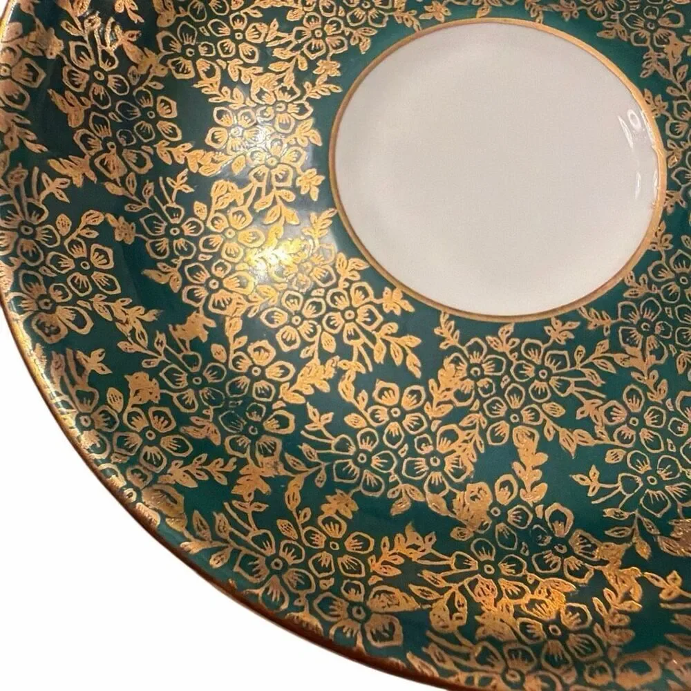 Royal Grafton-bone China-teacup, saucer porcelain Dark green gold floral design